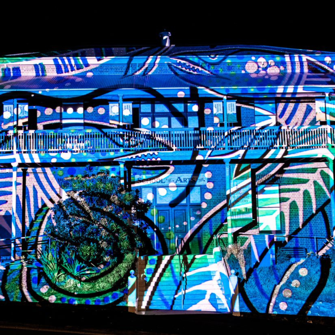 Above Projection art on Gympie Regional Gallery heritage building